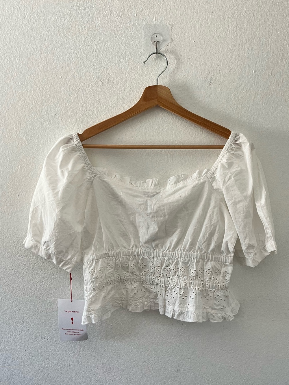 NWT Rouje Paris Lili White Cotton Guipure Puff Sleeve Top Peasant Coastal - Picture 4 of 6